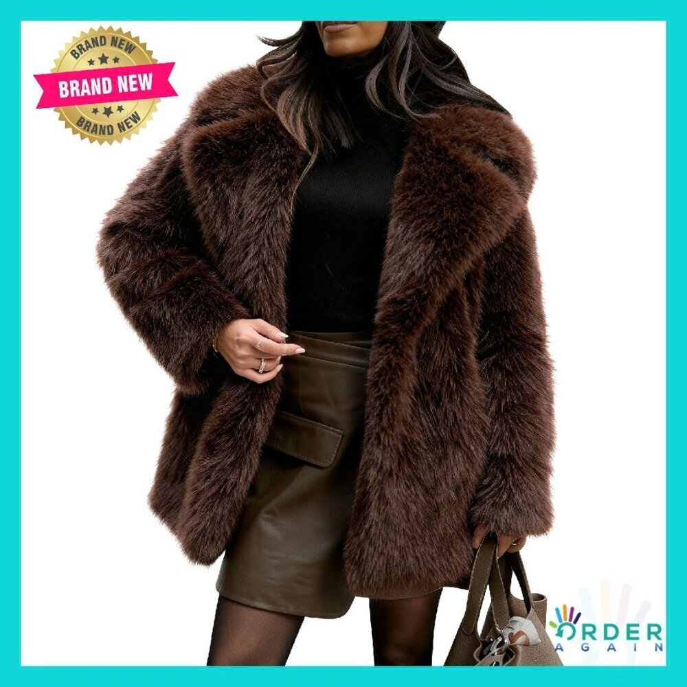 Long Faux Fur Coat Fluffy Jacket Elegant Winter Wear Lapel Collar Chic